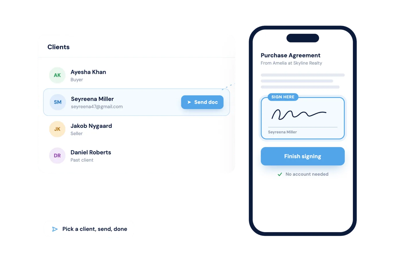 Send for signature straight from your client list